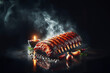 Pork ribs, smoked pork, light play and black background. Ideas for Grilled Foods and Hot Foods
