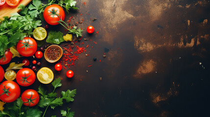 Wall Mural - Healthy Salsa sauce and ingredients latin american mexican traditional sauce top view