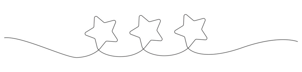 Wall Mural - Continuous one line drawing three star. Sketch vector illustration.