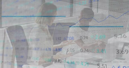 Poster - Animation of financial data processing over diverse business people in office