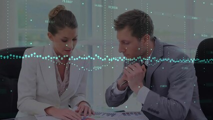 Canvas Print - Animation of financial data processing over diverse business people in office