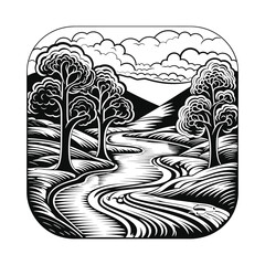 Wall Mural - Black and white river vector illustration