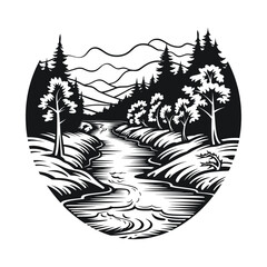 Wall Mural - Black and white river vector illustration