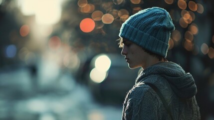 Effortless Cool This look exudes effortless cool with a bright blue beanie, oversized grey sweater, and light blue distressed jeans. Add some combat boots for an edgy touch.