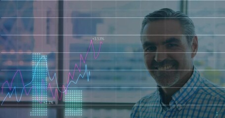 Sticker - Animation of financial data processing over caucasian businessman in office