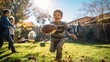 engaged in a friendly game of touch football in the backyard after the Thanksgiving feast