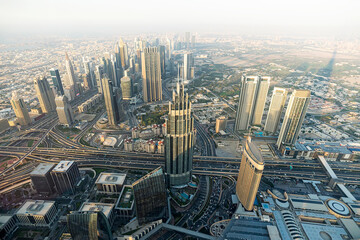 Wall Mural - Aerial view of Downtown Dubai with Dubai Fountain and skyscrapers from the tallest building in the world, Burj Khalifa