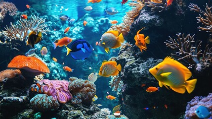 Wall Mural - 3d wallpaper coral reef tropical colorful fish in the water aquarium