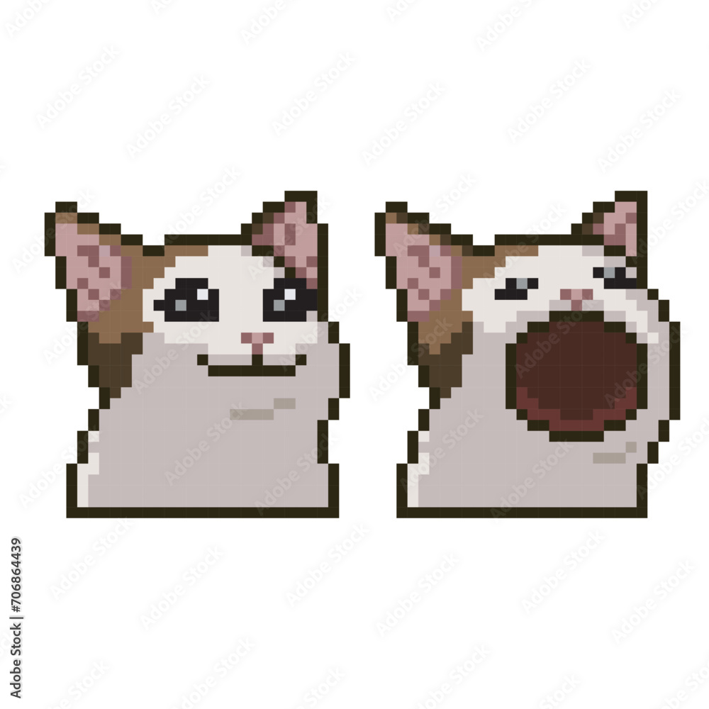 cat smiling, pixel art meme 素材庫向量圖| Adobe Stock