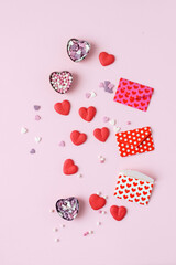 Wall Mural - sugar hearts on pink background