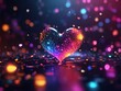 Fondo de pantalla de un corazón de vidrio con partículas de colores