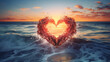 Beautiful heart wave in the ocean with copy space