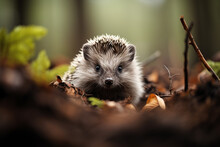 A Hedgehog Cloud Curling Up On A Forest Floor Brown Background.