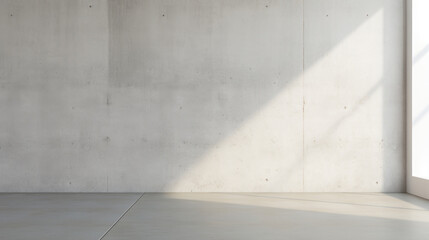 Minimalistic abstract light grey wall background for product presentation with sunlight shadow