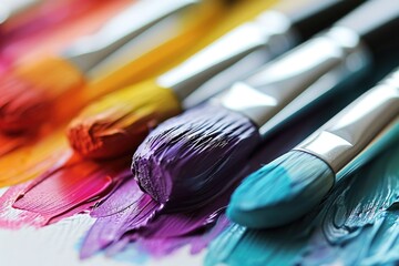 Canvas Print - A close-up view of a bunch of paint brushes. Ideal for artistic projects and creative concepts