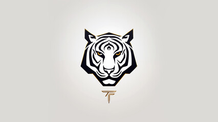 a simple linear minimalistic logo for a clothing brand called TW with a tiger, white background geometric, using the golden ration for sizing