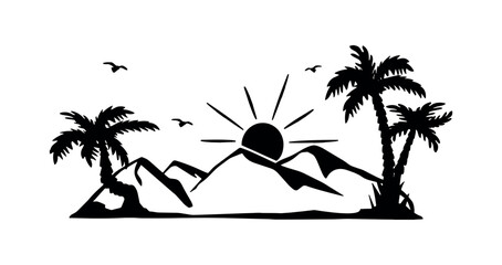 silhouette of palm trees and mountains vector. eps 10