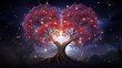 Design a magical image of a mystical tree with glowing leaves, formed by your fingerprints, each containing a secret message of love.