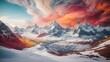 A surreal snowy mountain landscape, with vibrant colors and abstract shapes, as if the mountain itself is a work of art.
