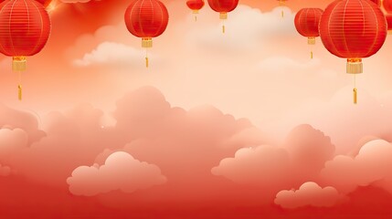 Poster - Happy Chinese New Year, Chinese New Year with lanterns and cherry blossoms. party and with space for writing in the background.