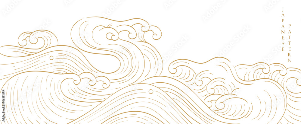 Abstract landscape with Japanese wave pattern vector. Nature art ...