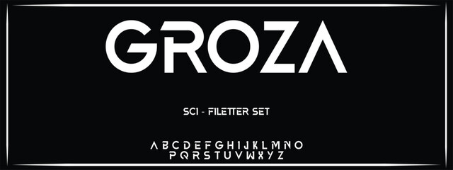 Wall Mural - GROZA, Sports minimal tech font letter set. Luxury vector typeface for company. Modern gaming fonts logo design