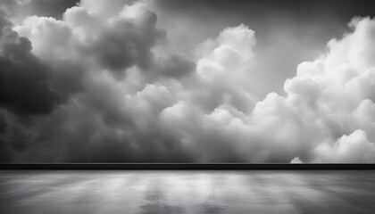 Dramatic Black and White Sky Clouds Empty Concrete Floor