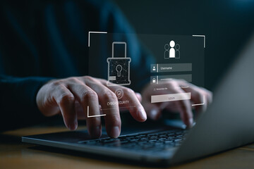 Wall Mural - cybersecurity and privacy concepts to protect data. lock icon and internet network security technolo