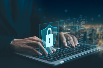 Wall Mural - lock mark, cybersecurity internet, information technology digital. concept of password security and 