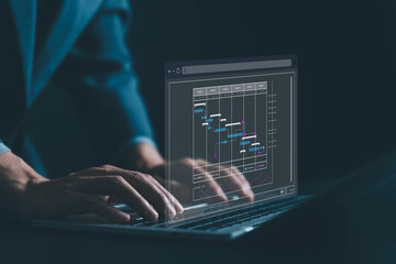 Fototapete - project planner in software. schedule plan management work update and workflow. concept updating and managing milestones on a timeline Gantt chart in technology online. appointment staff of business