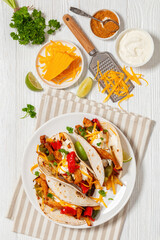 Canvas Print - baked tex-mex chicken fajitas on a plate, top view