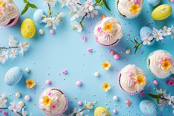 Canvas Print - Easter party concept. Top view Sweet easter party background Spring holiday concept