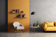 Möbel vor verschienden farbenen Wänden, minimalistisch