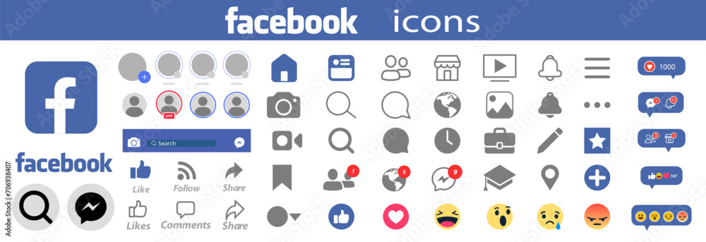 Set facebook screen social media and social network interface template ...