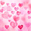 Pink watercolor square banner with hearts. Valentine's day concept background. For greeting card