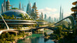 Futuristic city landscape.The concept of the future. Science fiction, other worlds, alien civilization.