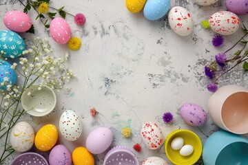 Wall Mural - Easter party concept. Top view Sweet easter party background Spring holiday concept