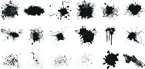 Wall Mural - Ink splatter, abstract art vector set. Perfect for backgrounds, textures, overlays. Unique shapes and patterns, varying in size and density. Dense and dispersed splatters creating abstract art.
