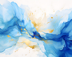 Abstract watercolor Paint Fluid Liquid yellow and blue  isolated on white background. Color art painting illustration texture - watercolor swirl waves splashes