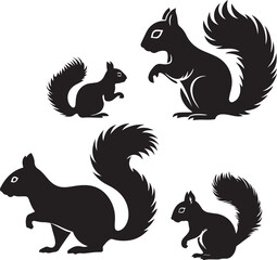 Wall Mural - Set of squirrel silhouette on white background 