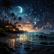 The Moon Night And Sea. Fiction. Concept Art. Realistic Illustra