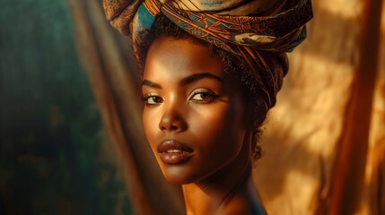 Wall Mural - Portrait of African woman wearing turban