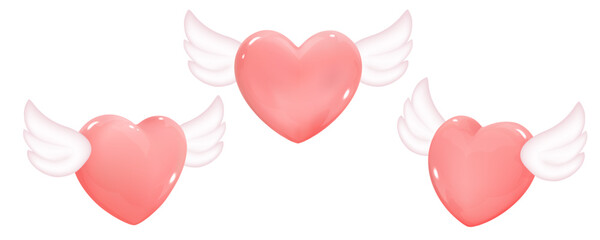 Wall Mural - Set of hearts with wings, isolated on white.