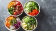 delicious healthy poke bowls on a polished concrete background, New Year diet goals