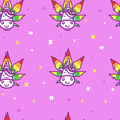 © Nestudio - Fun unicorn with rainbow cannabis leaf seamless psychedelic pattern on bright pink background