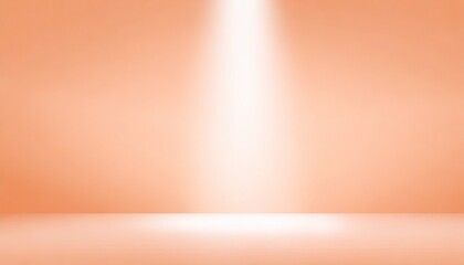 Wall Mural - Empty studio with a beam of light on light orange paper background. Minimalist mockup, podium display and showcase, studio room, Desk illuminated by spotlight, interior room for displaying products