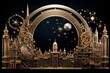 Exquisite celestial gate adorned with opulent golden embellishments. Generative AI