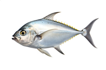 Wall Mural - Image of a gylden pompano fish isolated on white background. Fresh fish. Underwater animals. Generative AI.