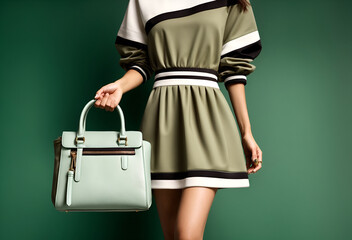 a woman in a sporty style dress with a matching handbag