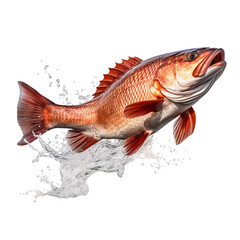 Canvas Print - Redfish jumping out of the water, massrealism, sketchfab, photorealistic hyperbole, animated gifs, isolated on white background